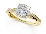 Yellow gold Cushion Solitaire Twisted Pave Diamond Ring with Four-Prong Setting_101