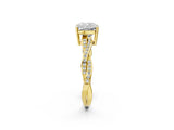 Yellow gold Cushion Solitaire Twisted Pave Diamond Ring with Four-Prong Setting_102