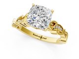 Yellow gold Cushion Solitaire Vine Band with Milgrain Prong Setting_10