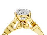 Yellow gold Cushion Solitaire Vine Band with Milgrain Prong Setting_13