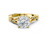 Yellow gold Cushion Solitaire Vine Band with Milgrain Prong Setting_9