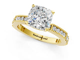 Yellow gold Cushion Solitaire with Pavé Band and Four-Prong Setting_311