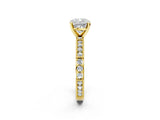 Yellow gold Cushion Solitaire with Pavé Band and Four-Prong Setting_312