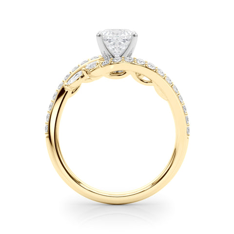 Yellow gold Cushion Solitaire with Pavé Twist Band and Four-Prong Setting 2