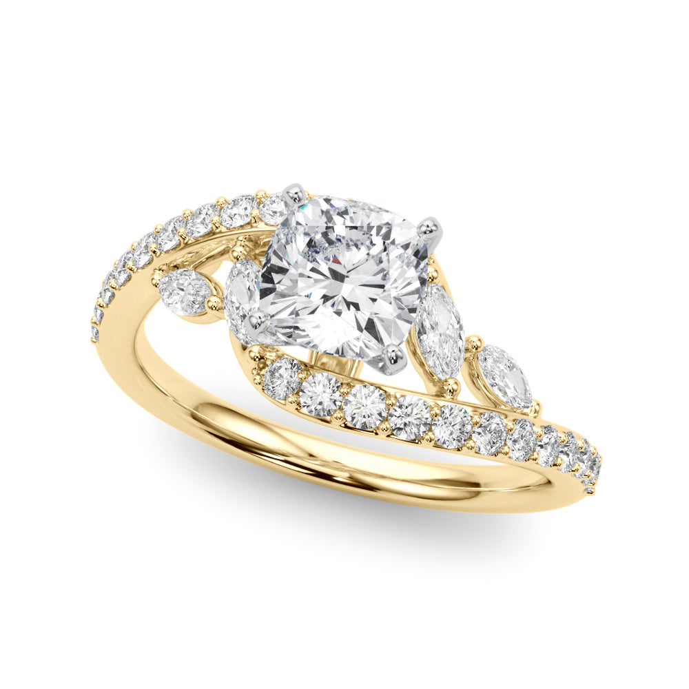 Yellow gold Cushion Solitaire with Pavé Twist Band and Four-Prong Setting