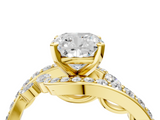 Yellow gold Cushion Solitaire with Pavé Twist Band and Four-Prong Setting_62