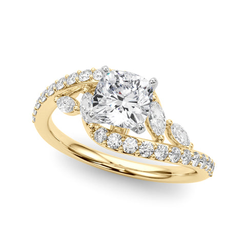 Yellow gold Cushion Solitaire with Pavé Twist Band and Four-Prong Setting