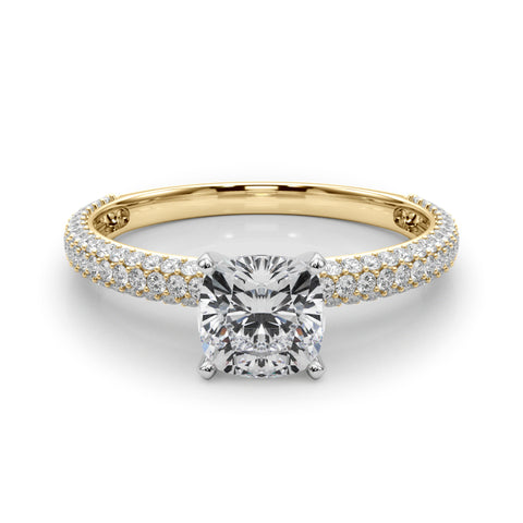 Yellow gold Cushion Solitaire with Pave Band and Four-Prong Setting 1