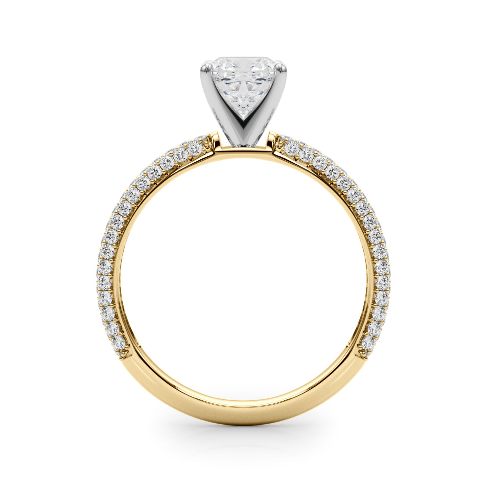 Yellow gold Cushion Solitaire with Pave Band and Four-Prong Setting 2