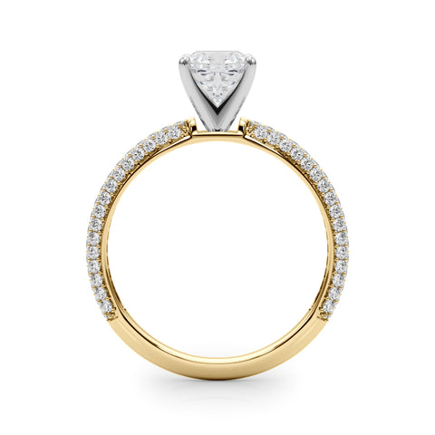 Yellow gold Cushion Solitaire with Pave Band and Four-Prong Setting 2