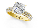 Yellow gold Cushion Solitaire with Pave Band and Four-Prong Setting_9
