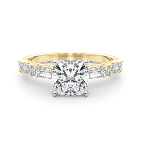 Yellow gold Cushion Solitaire with Side Baguettes and Channel Set Band 1