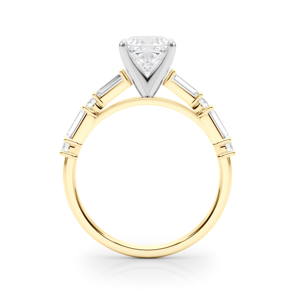 Yellow gold Cushion Solitaire with Side Baguettes and Channel Set Band 2