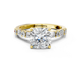 Yellow gold Cushion Solitaire with Side Baguettes and Channel Set Band_81