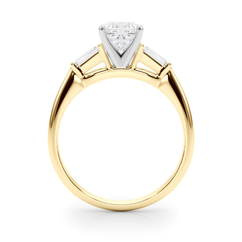 Yellow gold Cushion Solitaire with Tapered Baguette Side Stones on a Classic Band with Four-Prong Setting 2