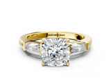Yellow gold Cushion Solitaire with Tapered Baguette Side Stones on a Classic Band with Four-Prong Setting_123