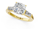 Yellow gold Cushion Solitaire with Tapered Baguette Side Stones on a Classic Band with Four-Prong Setting_124