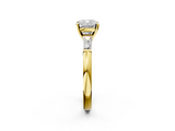Yellow gold Cushion Solitaire with Tapered Baguette Side Stones on a Classic Band with Four-Prong Setting_125