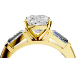 Yellow gold Cushion Solitaire with Tapered Baguette Side Stones on a Classic Band with Four-Prong Setting_127