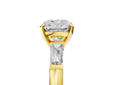 Yellow gold Cushion Solitaire with Tapered Baguette Side Stones on a Classic Band with Four-Prong Setting_128