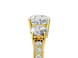 Yellow gold Cushion Three-Stone Diamond Ring with Pavé Band and Four-Prong Setting_11