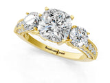 Yellow gold Cushion Three-Stone Diamond Ring with Pavé Band and Four-Prong Setting_7