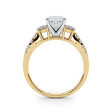 14K Yellow Gold 1.02 Carat E VVS2 Cushion Three-Stone Diamond Ring with Pavé Split Shank and Four-Prong Setting