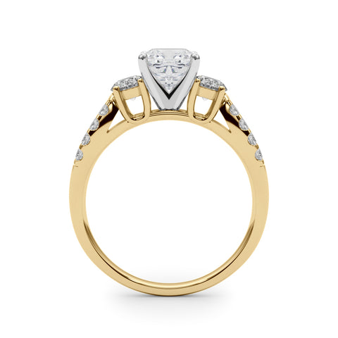 Yellow gold Cushion Three-Stone Diamond Ring with Pavé Split Shank and Four-Prong Setting 2