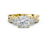 Yellow gold Cushion Three-Stone Diamond Ring with Pavé Split Shank and Four-Prong Setting_69