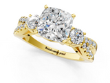 Yellow gold Cushion Three-Stone Diamond Ring with Pavé Split Shank and Four-Prong Setting_70