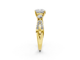 Yellow gold Cushion Three-Stone Diamond Ring with Pavé Split Shank and Four-Prong Setting_71