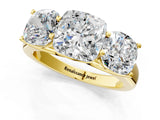 Yellow gold Cushion Three-Stone Diamond Ring with Prong Setting on a Classic Band_16
