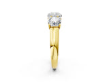 Yellow gold Cushion Three-Stone Diamond Ring with Prong Setting on a Classic Band_17