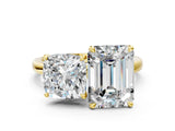 Yellow gold Cushion and Emerald Cut Toi Moi Ring with Prong Setting_50