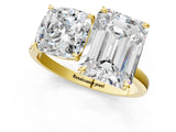 Yellow gold Cushion and Emerald Cut Toi Moi Ring with Prong Setting_51