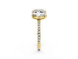 Yellow gold Cushion and Emerald Toi Moi Ring with Prong Setting and Micro Pave Band 2