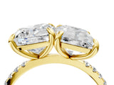 Yellow gold Cushion and Emerald Toi Moi Ring with Prong Setting and Micro Pave Band 4