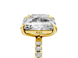 Yellow gold Cushion and Emerald Toi Moi Ring with Prong Setting and Micro Pave Band 5