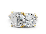 Yellow gold Cushion and Emerald Toi Moi Ring with Prong Setting and Micro Pave Band