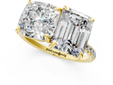 Yellow gold Cushion and Emerald Toi Moi Ring with Prong Setting and Pave Band 1