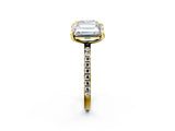 Yellow gold Cushion and Emerald Toi Moi Ring with Prong Setting and Pave Band 2