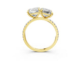 Yellow gold Cushion and Emerald Toi Moi Ring with Prong Setting and Pave Band 3