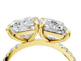 Yellow gold Cushion and Emerald Toi Moi Ring with Prong Setting and Pave Band 4