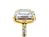 Yellow gold Cushion and Emerald Toi Moi Ring with Prong Setting and Pave Band 5