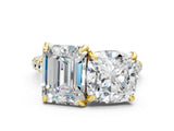 Yellow gold Cushion and Emerald Toi Moi Ring with Prong Setting and Pave Band