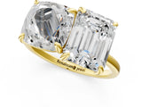 Yellow gold Cushion and Emerald Toi Moi Ring with Prong Setting and Plain Band 1
