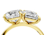 Yellow gold Cushion and Emerald Toi Moi Ring with Prong Setting and Plain Band 4