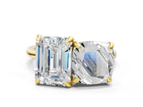 Yellow gold Cushion and Emerald Toi Moi Ring with Prong Setting and Plain Band