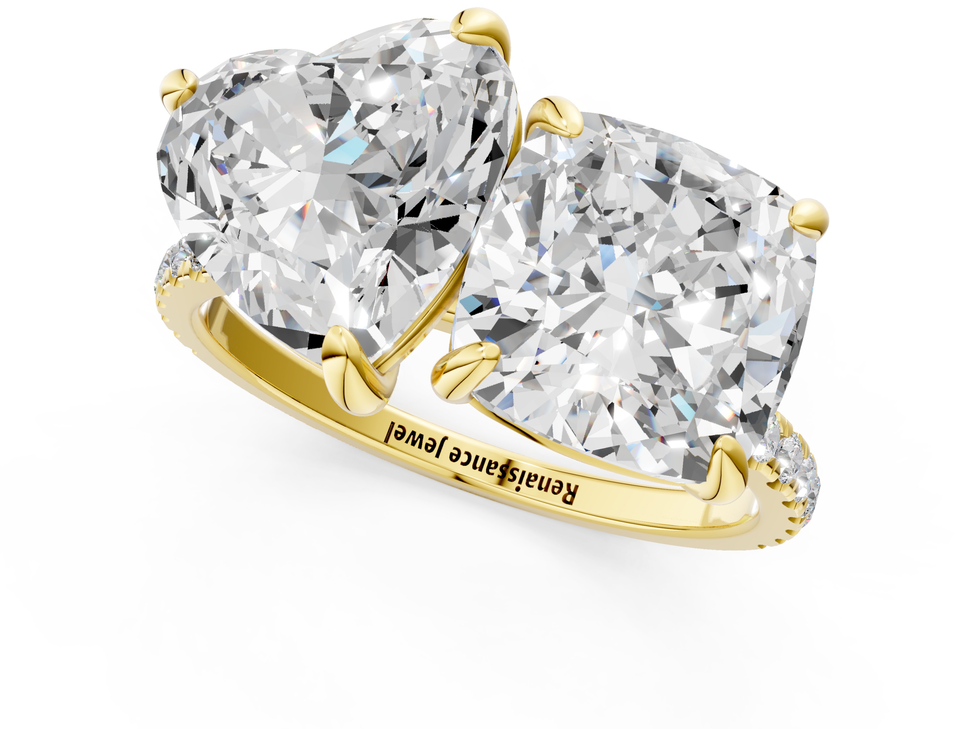 Yellow gold Cushion and Heart Toi Moi Ring with Prong Setting and Pave Band_18