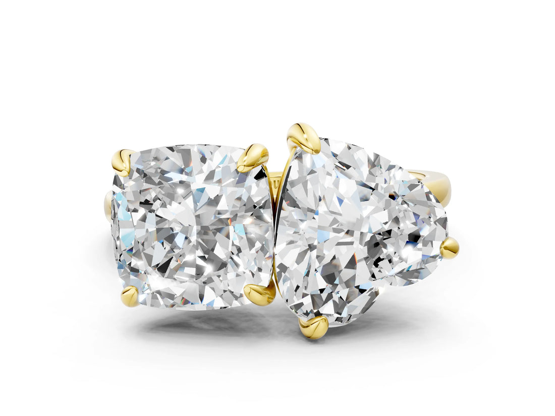 Yellow gold Cushion and Heart Toi Moi Ring with Prong Setting and Plain Band